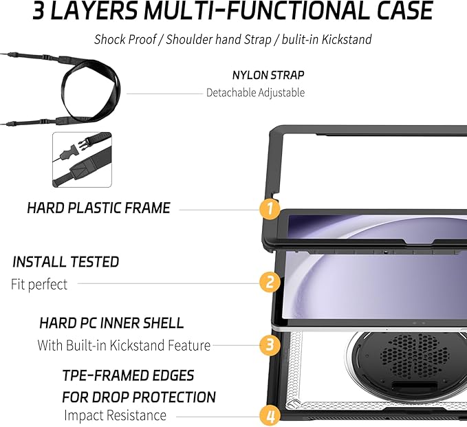 ZenRich Case for Samsung Galaxy Tab A9 Plus / A9+ 5G 11" 2023 (SM-X210/X216/X218),Heavy Duty Shockproof Protective Case with 360 Rotating Kickstand Hand & Shoulder Belt for Galaxy Tab A9 Plus 11 inch