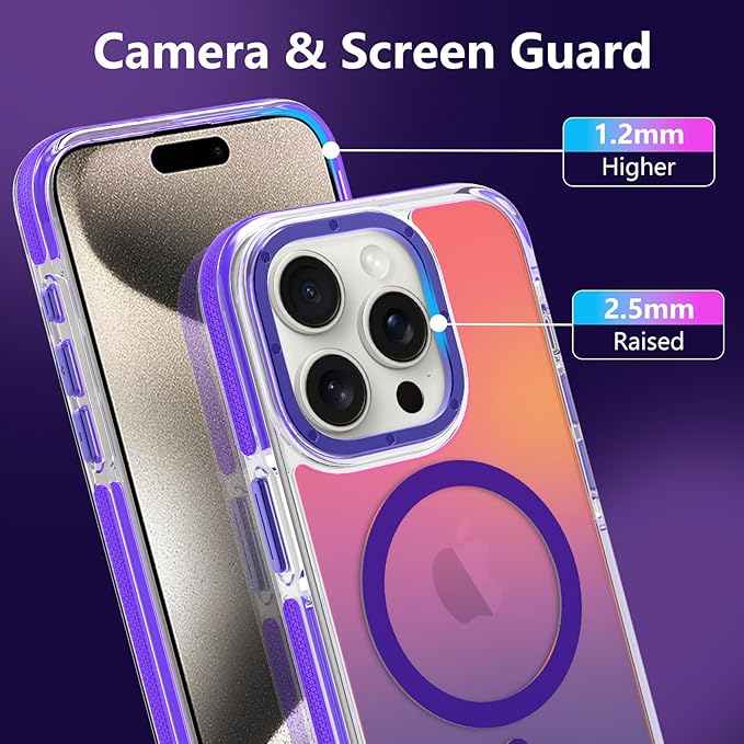 MOWIME Magnetic Case for iPhone 15 Pro [Compatible with Magsafe] [Cute Fashion Fluorescent Design] [1 Screen Protector] Slim Translucent Matte Case for iPhone 15 Pro 6.1" 2023, Purple
