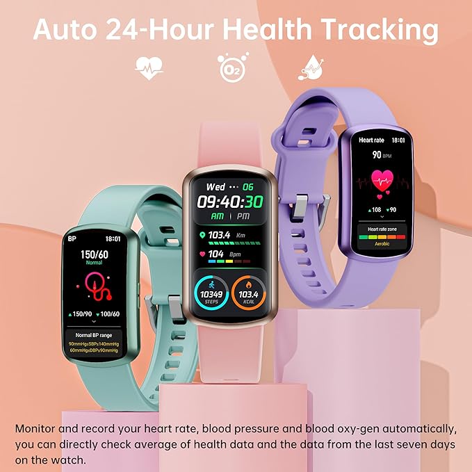 Health Fitness Tracker with 24/7 Heart Rate and Blood Pressure, Smart Watch with Blood Oxygen Monitor, 120+ Sport Mode, Sleep Tracking Waterproof Activity Tracker for Women Men