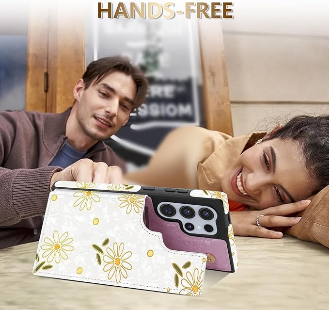 NNH Compatible with Samsung Galaxy S25 Ultra Wallet Case with RFID Blocking Card Slots Flip PU Leather Kickstand Double Magnetic Clasp Design Cover for Galaxy S25 Ultra(6.8 inch-White Little Daisy)