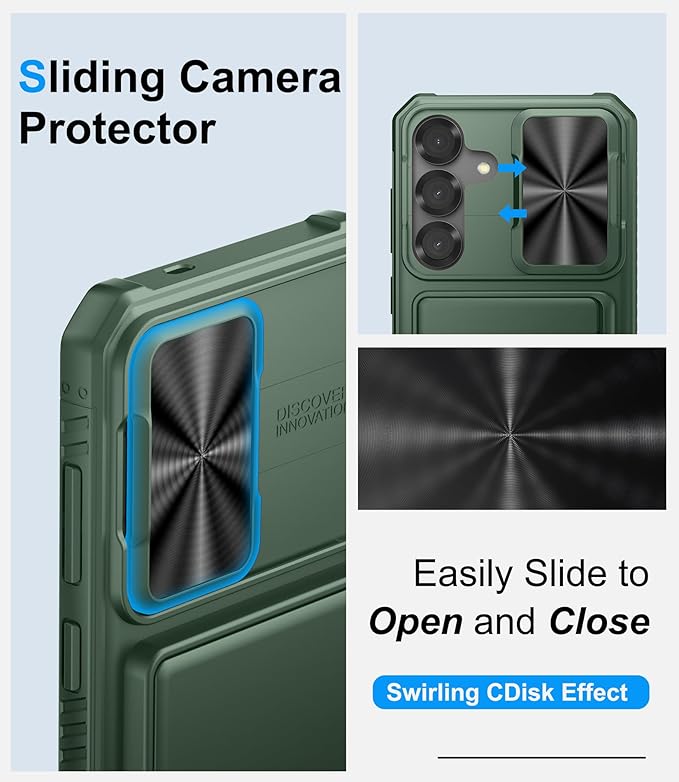 Multifuncional Case for Samsung Galaxy S25+ Plus, Card Holder (4-5 Cards), RFID Block, Slide Lens Cover & Military Drop Protection, Heavy Duty Men Women Wallet Case for Samsung S25+ Plus, Green