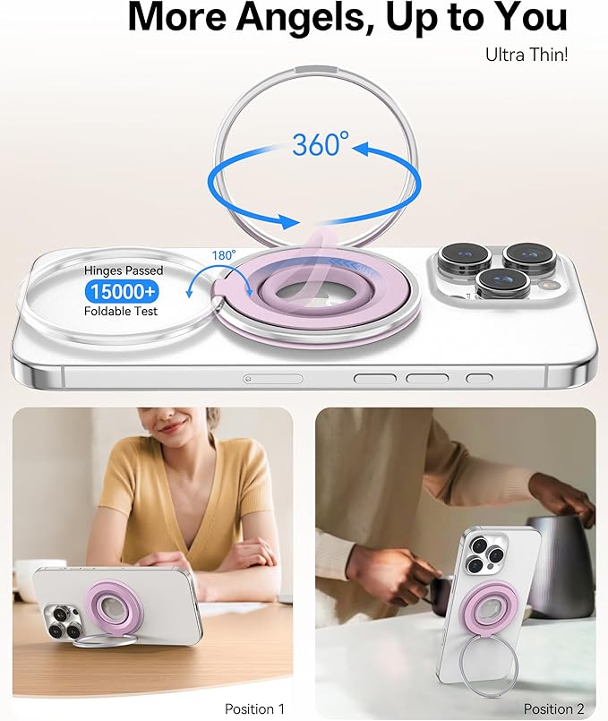 [2025 Upgrade] Magnetic Phone Grip for Phone Ring Holder, Two-Sided Magnets Phone Ring Grip Finger Kickstand Compatible with iPhone 17 Pro/Max 16 15 14 13 12 11 Plus & Android Phone (pink1)
