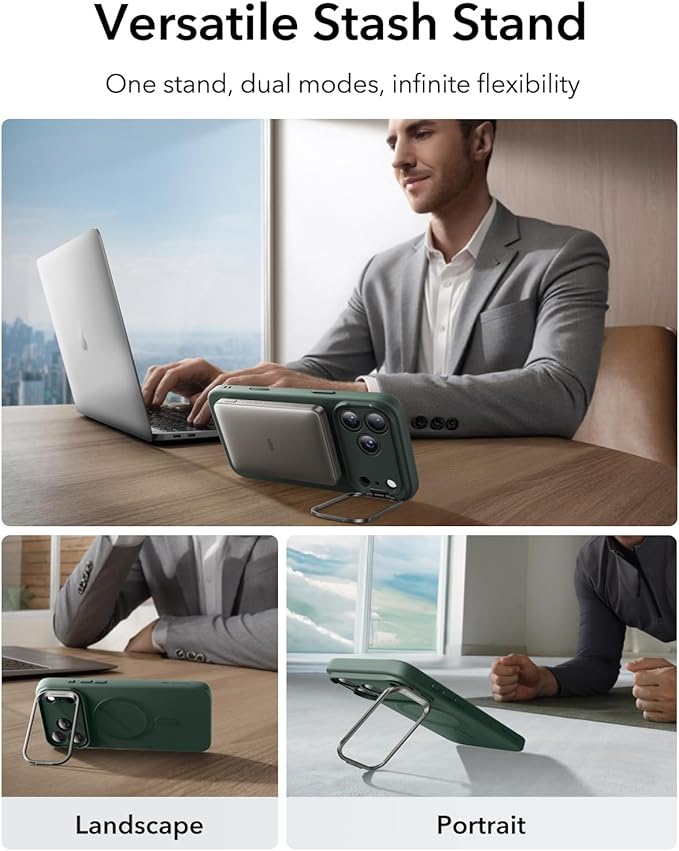 ESR Silicone Case for iPhone 17 Pro, Built-in Camera Stash Stand Compatible with MagSafe, Military-Grade Drop Protection Magnetic Phone Case for iPhone 17 Pro, Cloud Series, Olive Green