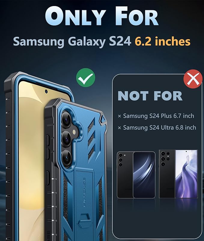 FNTCASE for Samsung Galaxy S24 Case: Military Grade Shockproof Protective Phone Cover with Kickstand | Rugged Full Drop Proof Protection | Dual Layer Matte Textured TPU Cases - 6.2 inches (Blue)