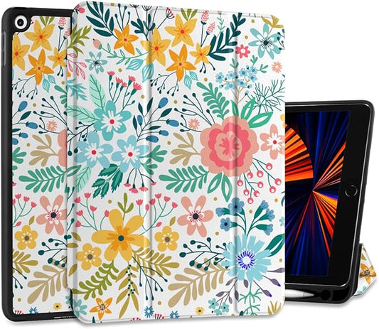 DONGKE Case Compatible with iPad 10.2 Inch 2021 2020 2019 iPad 9th/8th/7th Generation with Pencil Holder, Slim Stand Protective Case with Soft TPU Back, Auto Sleep/Wake Cover, Colorful Floral