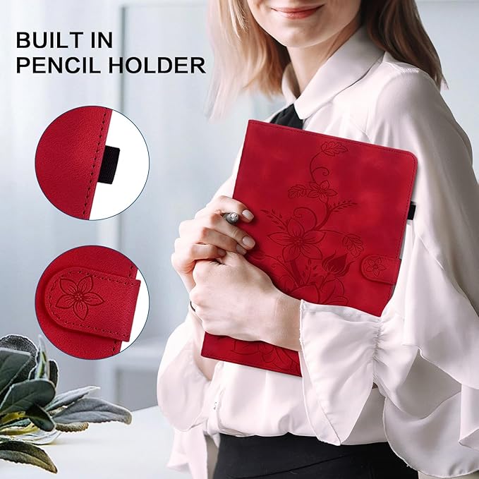 Premium PU Leather Case with Pen Holder for Samsung Galaxy Tab A9 8.7 Inch SM-X110/X115/X117, Magnetic Clasp Stand, Red