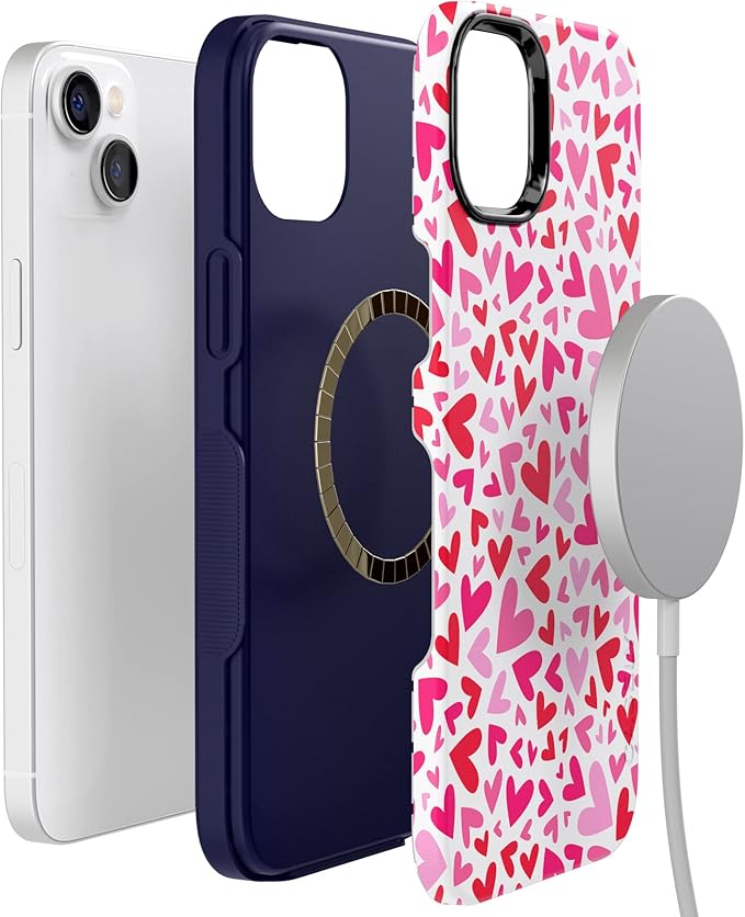 Casely iPhone 14 Case | XOXO | Pink Candy Hearts | Compatible with MagSafe | Bold Protective Design