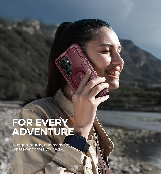 Dexnor Magnetic Case for Samsung Galaxy S24 Ultra Case, Compatible with Magsafe, 2 Front Frames & Built-in Screen Protector, Bumper Rugged Shockproof Full-Body Protective Cover with Kickstand,Red