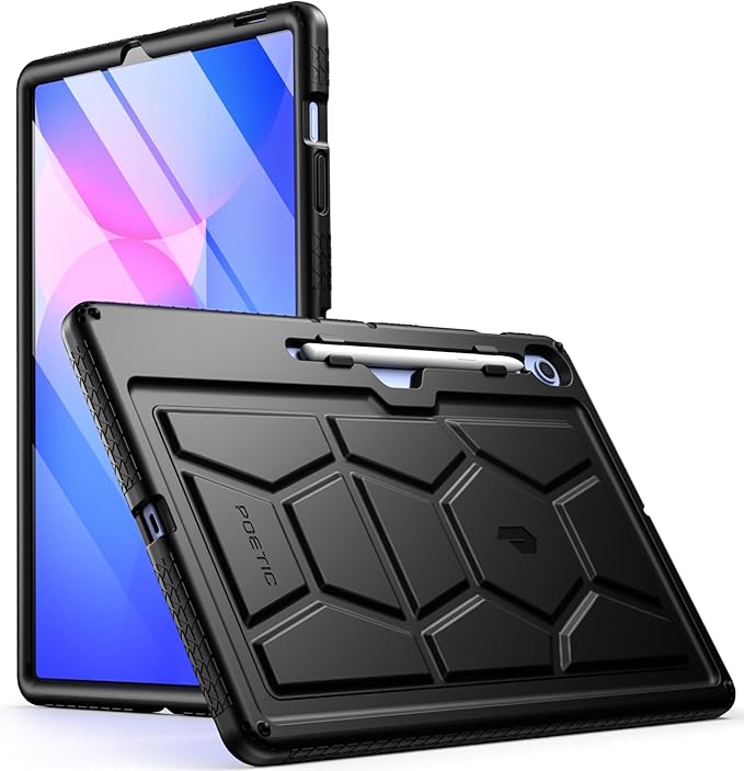 Poetic TurtleSkin Case for Samsung Galaxy Tab S10 FE Plus (2025 Release) 13.1 inch Case with S Pen Holder, Heavy Duty Shockproof Kids Friendly Protective Silicone Cover, Black