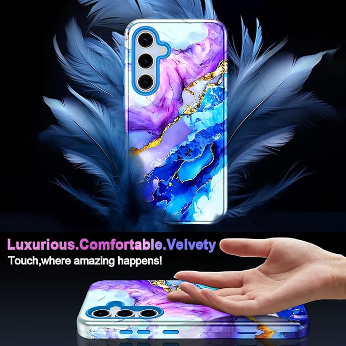 Casetego for Galaxy S24 FE Case,Compatible with MagSafe,[Military Grade Drop Test] Full Body Protection Slim Shockproof Rugged Marble Women Case for Samsung Galaxy S24 FE 6.7 inch,Azure Blue