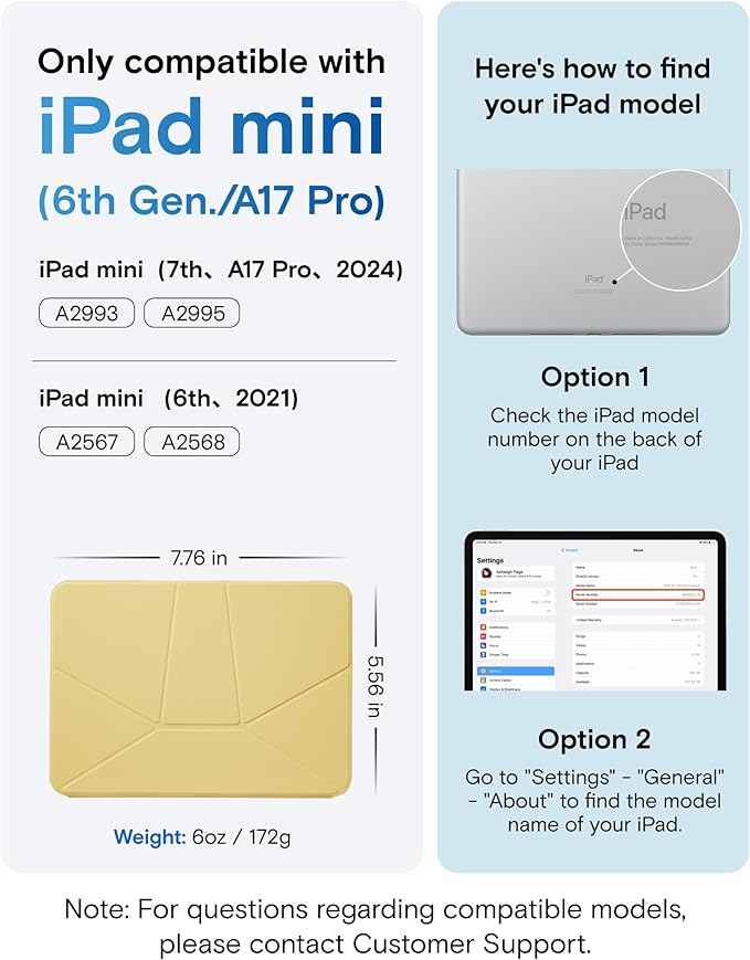 MOFT Dynamic Folio Case for iPad mini 7 A17 Pro (2024), iPad mini 6 (2021), Silm Magnetic Stand Case with 20+ Viewing Angles, Auto Wake/Sleep, Ultra Thin, Panna Cotta x Faded Jeans