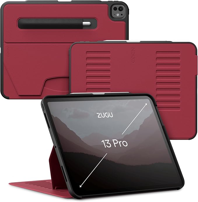 Zugu Case for iPad Pro 13 (M4) 2024, Slim Protective Cover with Apple Pencil Holder, Auto Wake/Sleep, Multiple Viewing Angles, iPad Pro 13 Inch Cover, Phone Protectors, Scarlet Red