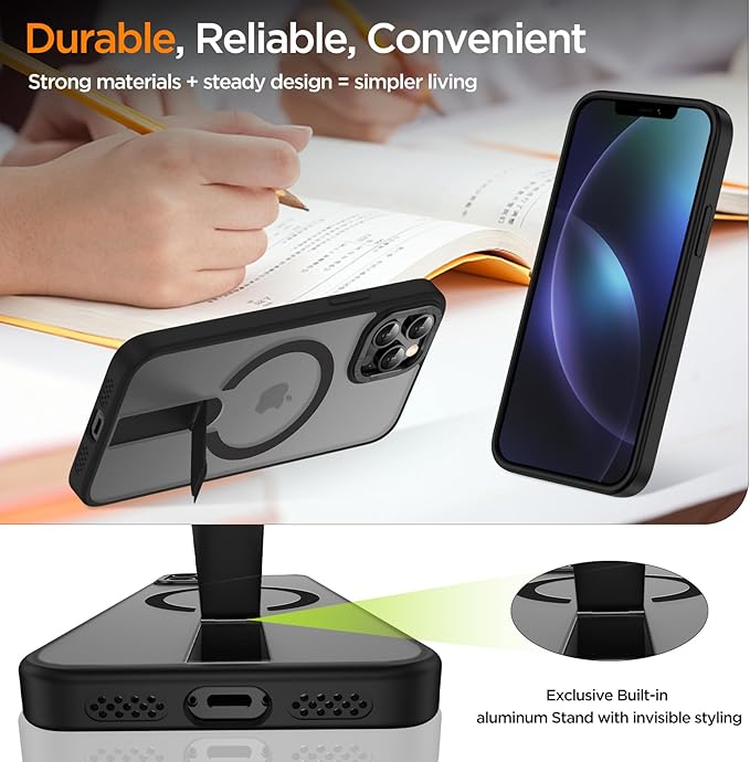 for iPhone 14 Pro Max Case with Kickstand, Compatible with MagSafe, [Invisible Stand] Anti-Slip Shockproof Military-Grade Protection, Magnetic Phone Case for iPhone 14Pro Max, Black