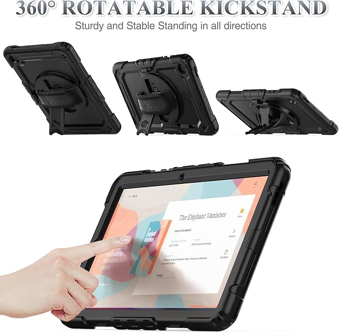 SEYMAC stock Case for Samsung Galaxy Tab S6 Lite 10.4’’ (2024-2020) with Screen Protector Pencil Holder [360° Rotating Hand Strap] &Stand, Drop-Proof Case for Galaxy Tab S6 Lite Tablet, All Black