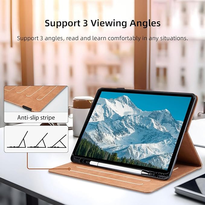 Case for Samsung Galaxy Tab S10 Lite/S10 FE/S9 FE 10.9 Inch/S9 11 Inch - Multi-Angle Stand Cover with Pocket, PU Leather Folio Case with Magnetic Clasp, Auto Wake/Sleep Smart Tablet Cover, Brown