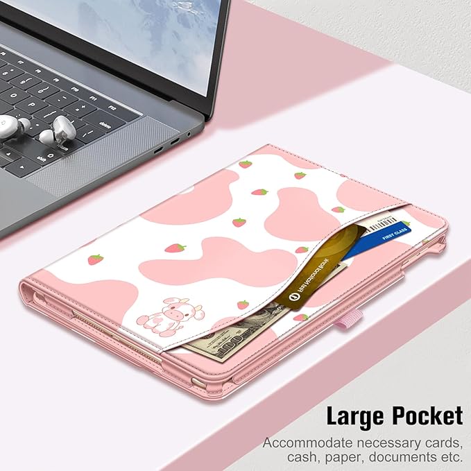 Fintie Case for iPad 9th / 8th / 7th Generation (2021/2020/2019) 10.2 Inch - [Corner Protection] Multi-Angle Viewing Stand Cover with Pocket & Pencil Holder, Auto Sleep Wake, Strawberry Cow