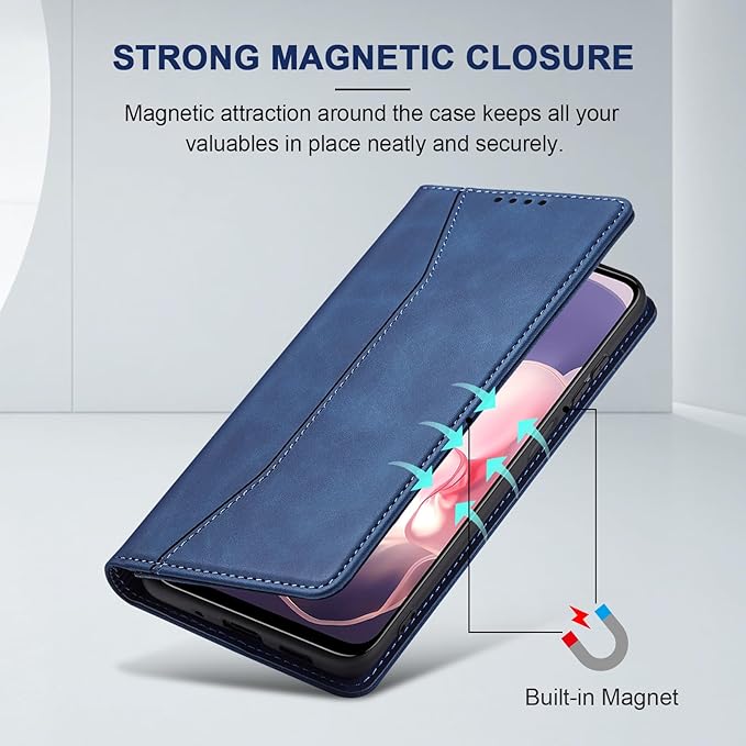 Jasonyu Flip Wallet Case for Moto G Power 5G (2024),Leather Magnetic Folio Cover with Card Holder,Kickstand - TPU Shockproof Durable Protective Phone Case,Blue