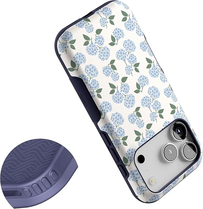 Casely iPhone 17 Pro Case | Nantucket Cottage | Blue Hydrangea | Bold Protective Design | Compatible with MagSafe