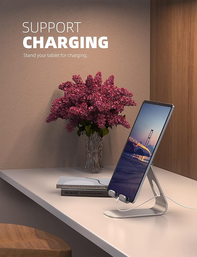 Lamicall Tablet Stand, Adjustable Tablet Holder - Desktop Stand Dock Holder Compatible with 4-13" Tablets Such as iPad Pro 11, 9.7, 10.5, 12.9 Air Mini, Kindle, Tab, iPhone Air 17 Pro Max, Silver