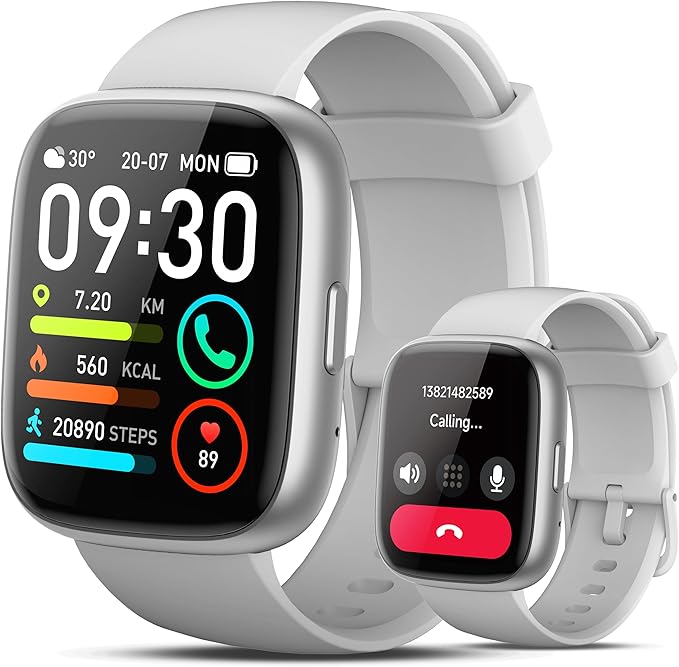 Smart Watch with Alexa Built-in, 1.83" HD Touchscreen Fitness Tracker with Bluetooth Calling, Fitness Watch with Heart Rate/Sleep Monitor/120+ Sports, IP68 Waterproof Smartwatch for Android iOS, Grey