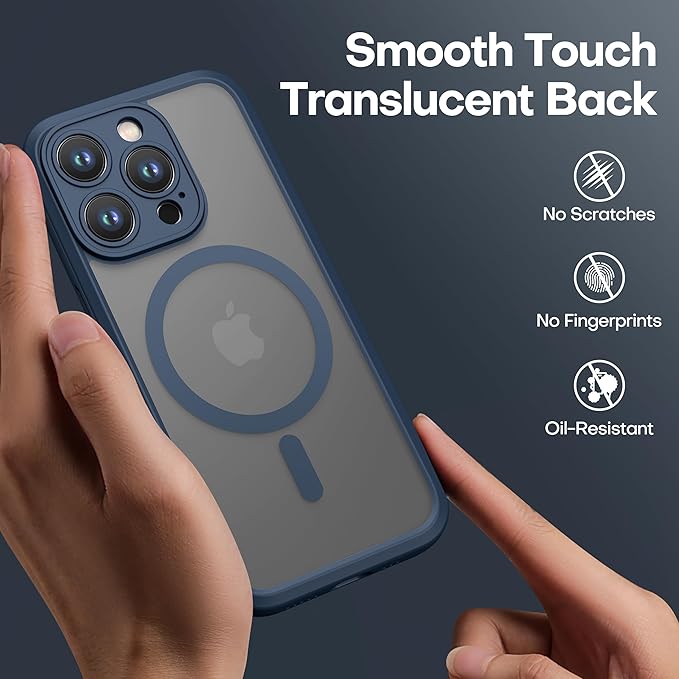 ImpactStrong Magnetic Guard Designed for iPhone 15 Pro Max Case [Camera Protection] [Military Grade Drop Tested] [Compatible with MagSafe] Slim Translucent Matte Phone Case (6.7") - Navy Blue