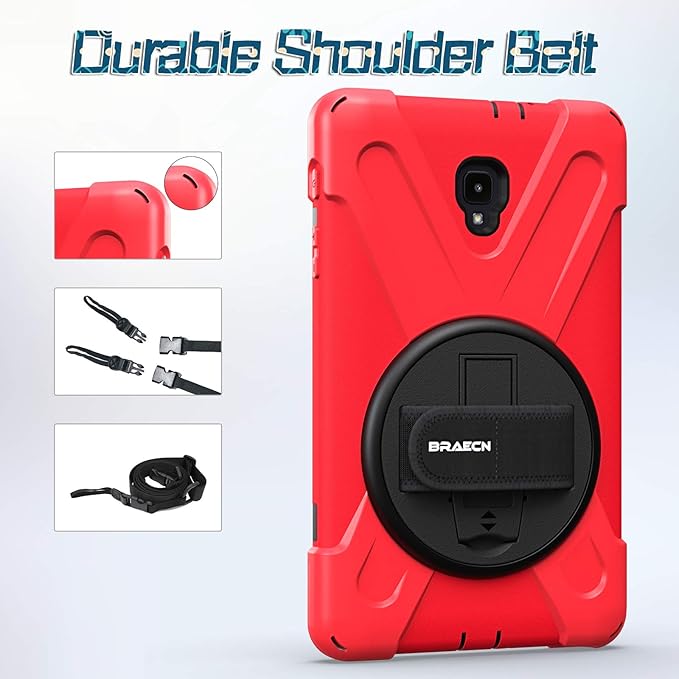 BRAECNstock for Samsung Galaxy Tab A 8.0 Inch 2017 Case Kids Shockproof Protective Case with 360° Rotating Stand & Hand Strap Shoulder Strap for Samsung Galaxy Tab A 8.0 SM-T380/T385 Tablet Case - Red