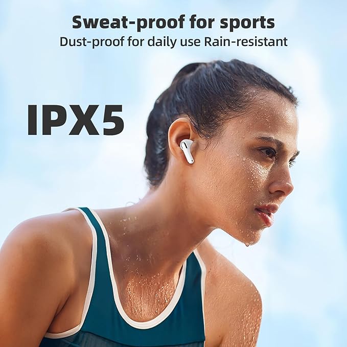 Promise Wireless Earbuds Bluetooth5.3 Earphones,40Hrs Play, ENC Noise Cancelling Mic,13mm Deep Bass,Remote Control for TikTok,YouTube Shorts Like,Smart Phone Laptop Computer Sports Headphones(White)