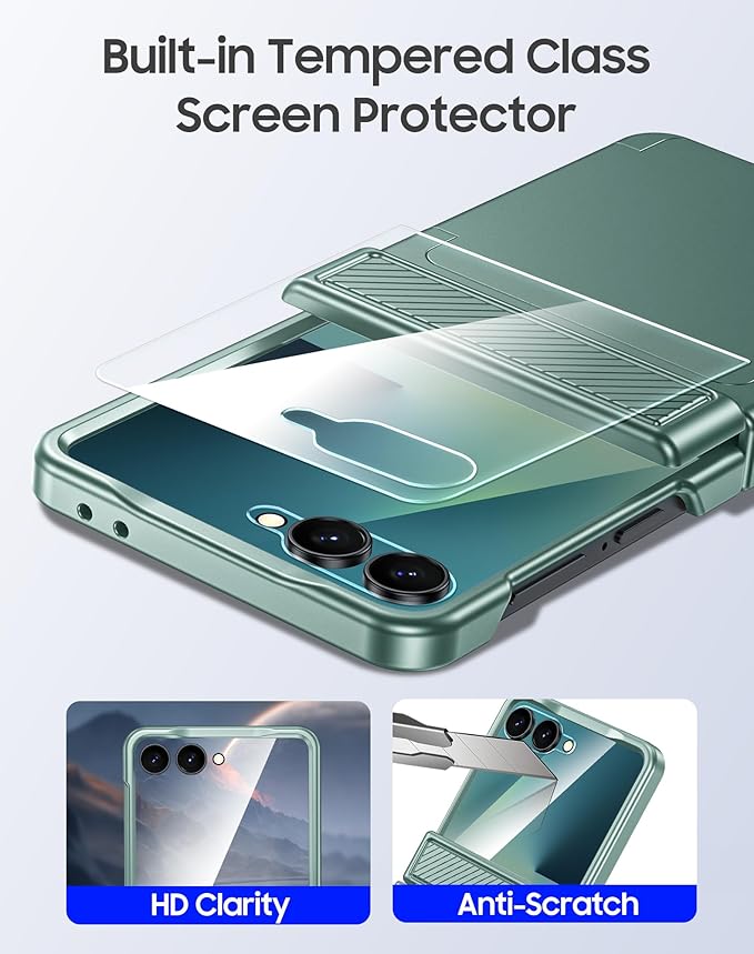 for Samsung Galaxy Z Flip 7 Case Wallet RFID Card Holder&Hinge Protection&HD Screen Protector, Full Body Shockproof Cover for Galaxy Z Flip 7(Mint Green)