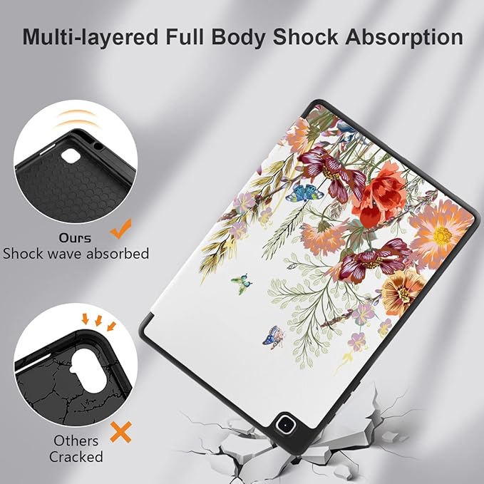 DONGKE Case for Samsung Galaxy Tab S6 Lite 10.4 Inch 2024/2022/2020, Trifold Stand + S Pen Holder + Auto Wake/Sleep + Soft TPU Protective Stand Back Cover, Floral