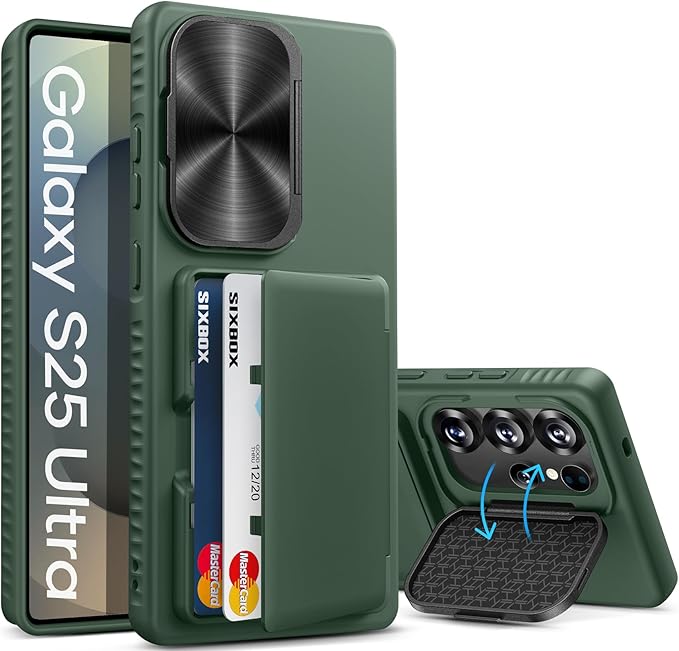 for Samsung Galaxy S25 Ultra Case Wallet with Stand, Built-in Card Holder & Camera Cover, Military Grade Drop Protection Shockproof Rugged Protective Wallet Phone Case for S25 Ultra 2025, Green