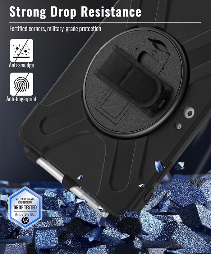 DreamerX for Microsoft Surface Go 4/3/2/1 Case (2023/2021/2020/2018), Heavy Duty Military Grade Rugged Shockproof Kids Friendly Drop Protection Cover w/Rotating Stand Hand Strap Shoulder Strap, Black