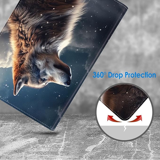 Case for Samsung Galaxy Tab S10 Lite / S10 FE / S9 FE 10.9-Inch / S9 11-Inch, Slim Lightweight PU Leather Stand Cover with Auto Wake/Sleep - Wolf