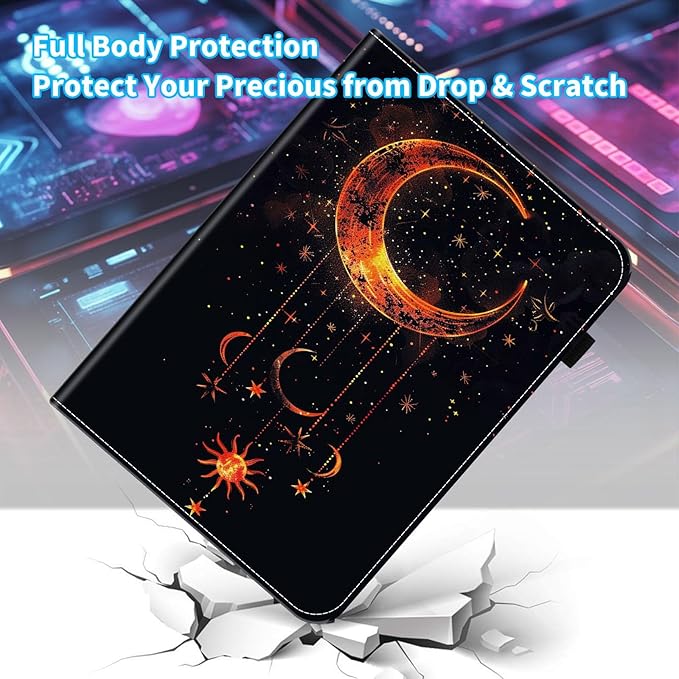 Case for Samsung Galaxy Tab A9 Plus/A9+ 5G 11 Inch 2023 Model (SM-X210/X216/X218),Card Slot PU Leather TPU Case Pen Holder Auto Wake Sleep,Moon Sun
