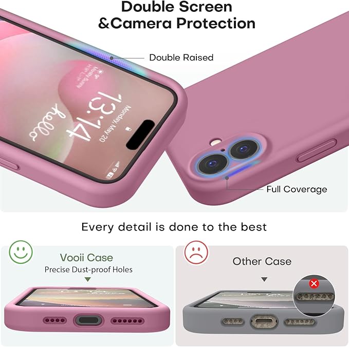 Vooii Compatible with iPhone 16 Plus Case, Liquid Silicone Upgrade [Camera Protection] [Soft Anti-Scratch Microfiber Lining] Shockproof Phone Case for iPhone 16 Plus 6.7 inch - Lavender Purple