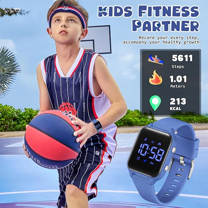 Kids Digital Watches for Boys Girls, Sports Watch with Fitness Tracker, Pedometer, Alarm Clocks, Stopwatch, No App Needed Waterproof Kids Watch, Gift for Teens Student Girls Boys Ages 5-14