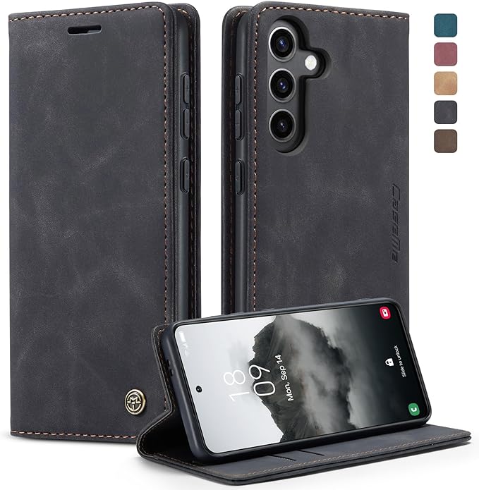 for Samsung Galaxy S24 Case, Flip Wallet Leather Case with Card Holder Magnetic Closure Shockproof Kickstand Protective Phone Cases Cover for Galaxy S24 5G 6.2 Inch,Black