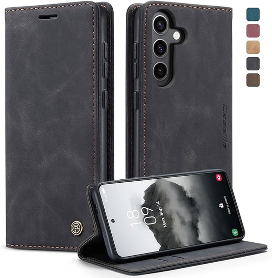for Samsung Galaxy S24 Case, Flip Wallet Leather Case with Card Holder Magnetic Closure Shockproof Kickstand Protective Phone Cases Cover for Galaxy S24 5G 6.2 Inch,Black