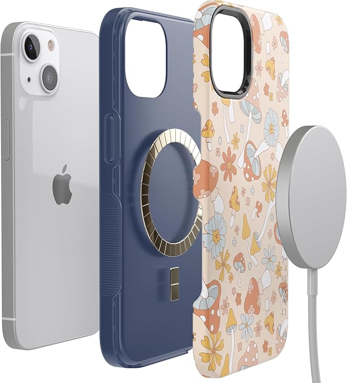 Casely iPhone 14 Case | Mushroom Magic | Retro Floral | Compatible with MagSafe | Bold Protective Design