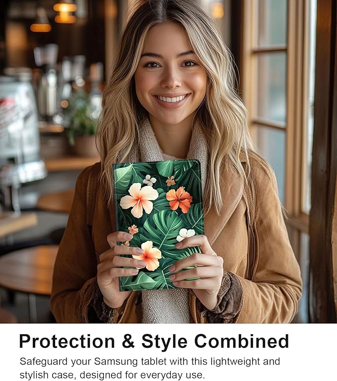 Case for Samsung Galaxy Tab S10 FE/ S9 FE 5G 10.9 Inch/Tab S9 11 Inch, Slim PU Leather Stand Cover with Auto Wake/Sleep, Multi-Angle Viewing & Shockproof, Banana Leaves