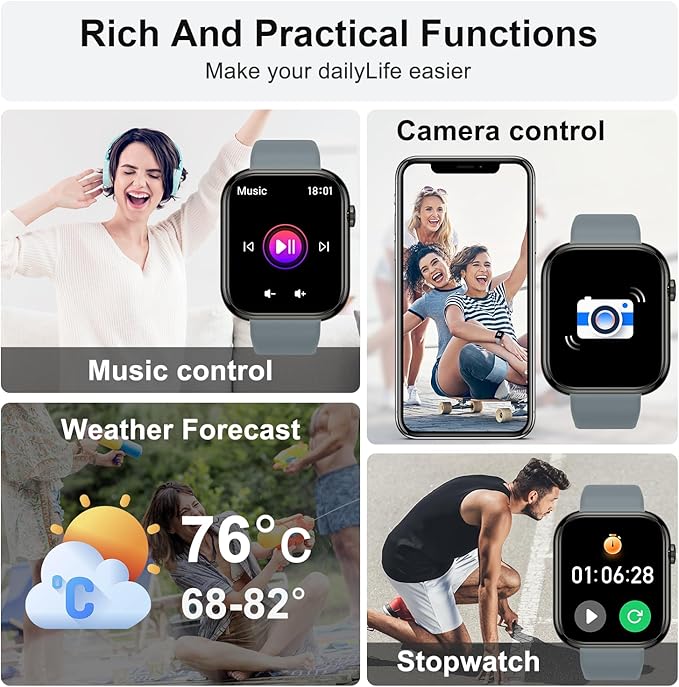 Smart Watch for Men Women Fitness: Waterproof Make/Answer Call Smart Watches for Men Digital Mens watches Step Tracker Smartwatch Android Phones iPhone Samsung Compatible Heart Rate Monitor Gray