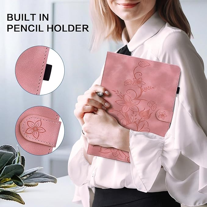 Premium PU Leather Case for Samsung Galaxy Tab A9 8.7 Inch SM-X110/X115/X117, Magnetic Clasp Stand with Pen Holder, Pink