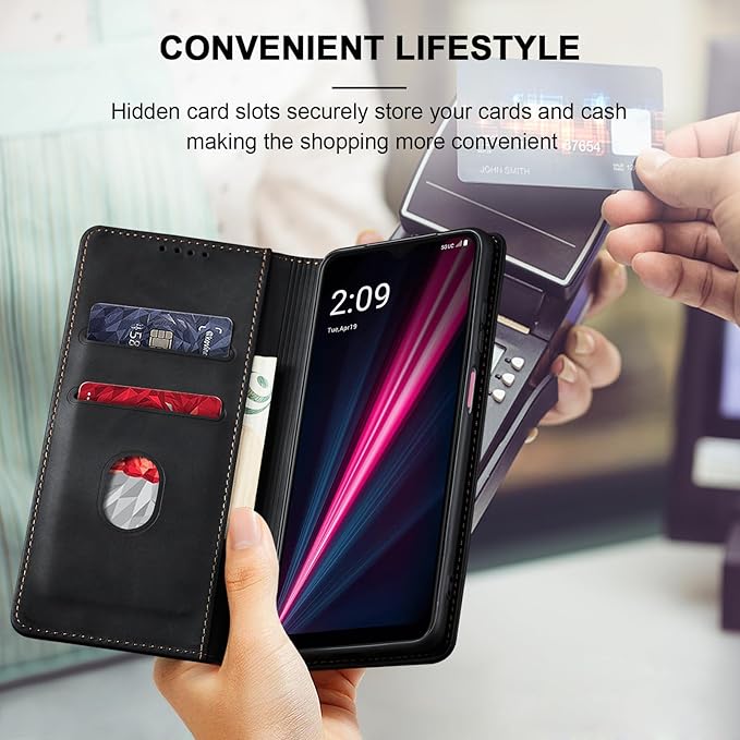 Jasonyu Flip Wallet Case for T-Mobile Revvl 6 Pro/6X Pro 5G,Leather Magnetic Folio Cover with Card Holder,Kickstand - TPU Shockproof Durable Protective Phone Case,Black