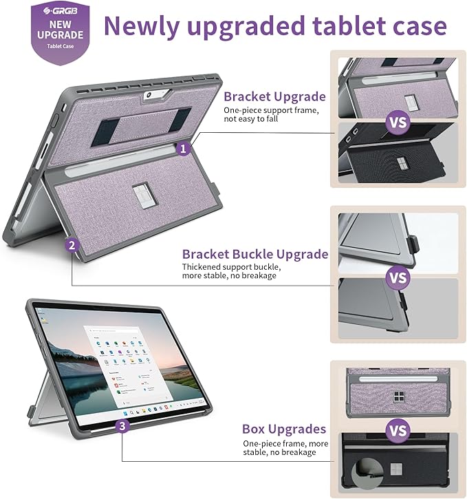 Case fit Microsoft Surface Pro 11/10/9/8 13-Inch, with Stent Cover, Hand Strap, All-in-one Rugged Case Compatible with Type Cover Keyboards,Light Purple