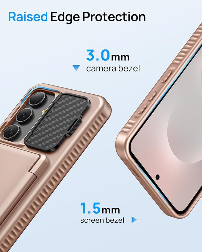for Samsung Galaxy S25 FE Case with Card Holder & Camera Lens Cover Stand, Military Grade Drop Protection Shockproof Rugged Stand Wallet Protective Phone Case for S25 FE 2025, Rose Gold