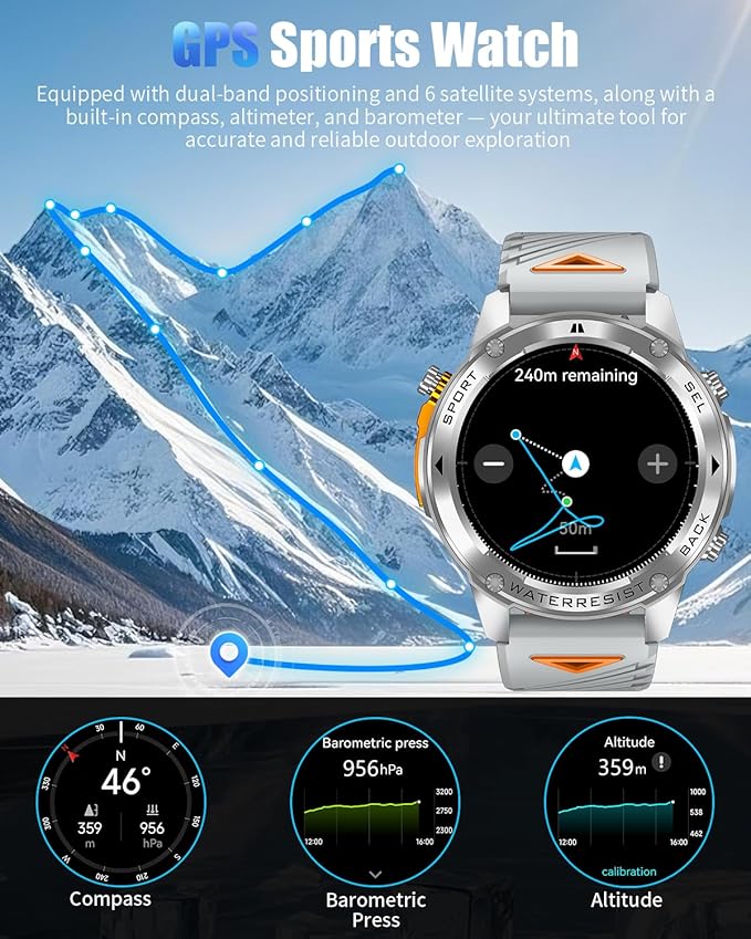 Military Smart Watch for Men with GPS, 1.43" AMOLED Smart Watch with Bluetooth Call, 5ATM Waterproof, 170+ Sports Modes, 500mAh Heart Rate/Sleep/SpO2 Monitor, Fitness Tracker for Android iOS