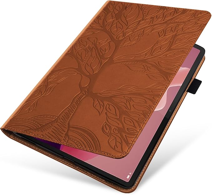 Case for Lenovo Tab P12 12.7 Inch 2023, PU Leather Cover Lightweight Flip Stand Shell with Elastic Band & Card Holder for Lenovo Tab P12 SM-TB370FU/TB371FC-Brown