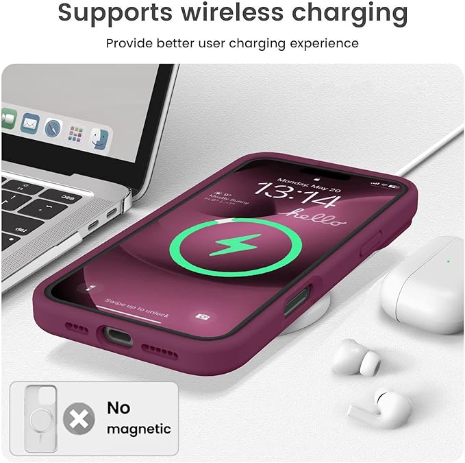 Vooii Compatible with iPhone 16 Pro Case, Liquid Silicone Upgrade [Camera Protection] [Soft Anti-Scratch Microfiber Lining] Shockproof Phone Case for iPhone 16 Pro 6.3 inch - WineRed