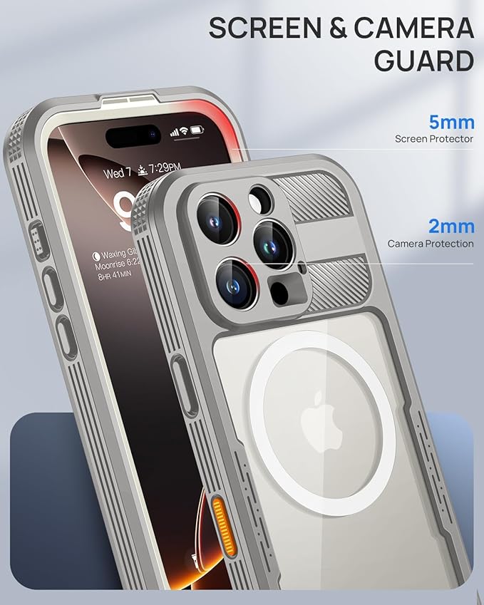Lanhiem Magnetic for iPhone 16 Pro Max Case, IP68 Waterproof Dustproof Case, [Compatible with Magsafe] [Built-in Screen Protector] Full Body Heavy Duty Rugged Phone Cover 6.9 inch, Natural