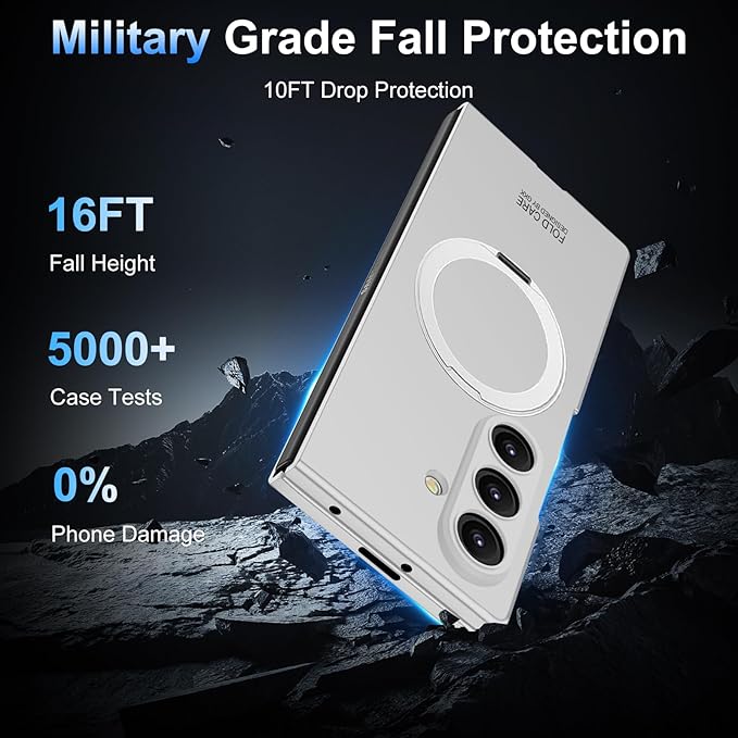 360 Spin Magnetic Stand for Samsung Galaxy Z Fold 7 Case, with Screen Protector [Compatible with MagSafe] Slim PC Hard Ring Holder Kickstand Protection Cover for Samsung Z Fold 7 Phone Case (Silver)