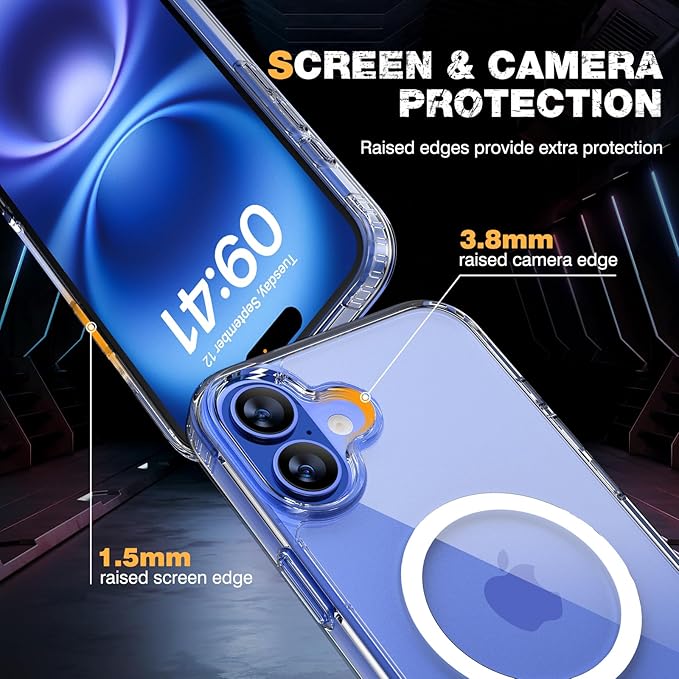 Diaclara Designed for iPhone 16 Case, [with Privacy Screen Protector] [Anti Spy] [Military Grade Drop Protection] Heavy Duty Full-Body Shockproof Phone Case, Magnetic Clear